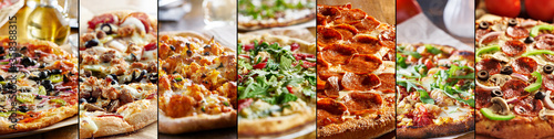Vászonkép pizza food collage with different styles