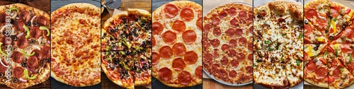 Obraz  z motywem food collage of various types of pizza in flat lay composition