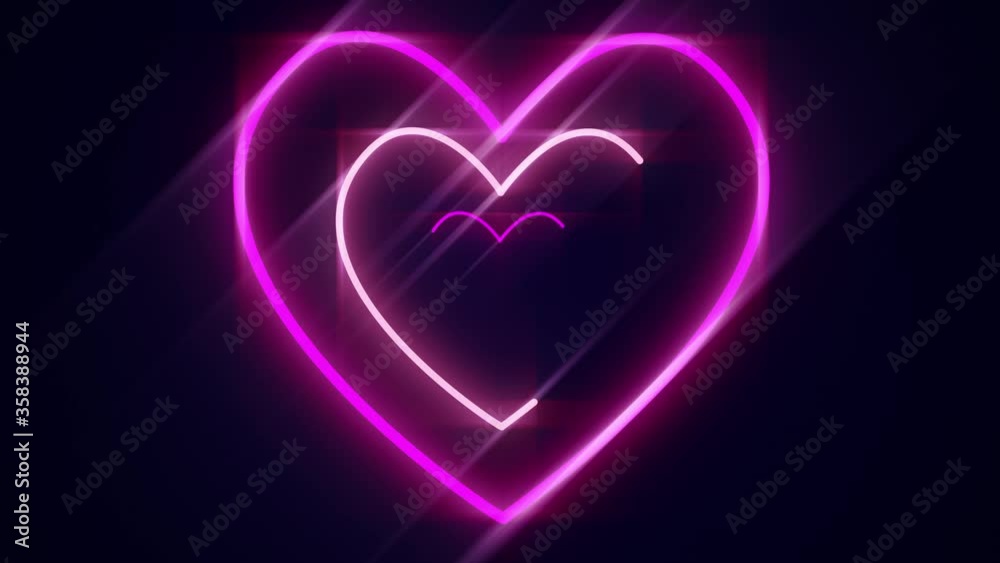 Abstract neon heart dynamic motion. Noise and glitch effects. Retro wave bright glowing sci-fi backdrop. Light flares. Trendy Retro futuristic style 80s, 90s. 3D Render. Graphic intro Animation in 4K Abstract neon heart dynamic motion. Noise and glitch effects. Retro wave bright glowing sci-fi backdrop. Light flares. Trendy Retro futuristic style 80s, 90s. 3D Render. Graphic intro Animation in 4K