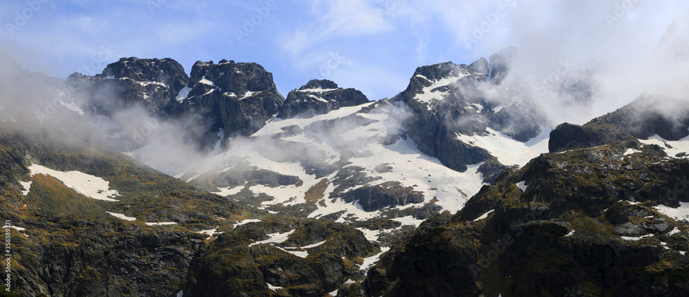Panorama of rocky ridge with Kozi Wierch, Tatra Mountains, Poland