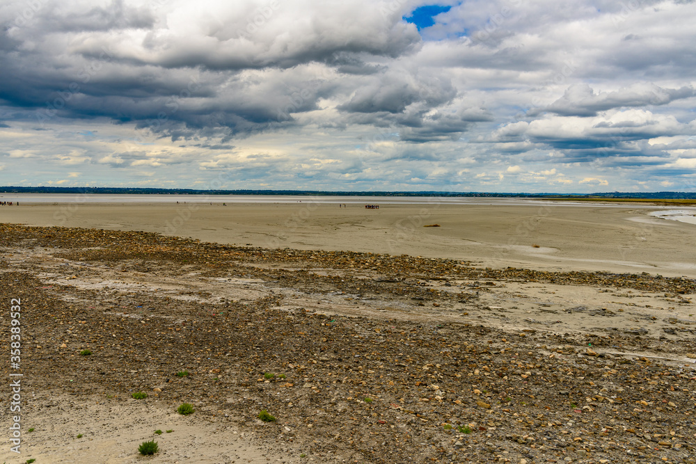 Low tide near the Mont Saint-Michel, an island commune in Normandy, France.