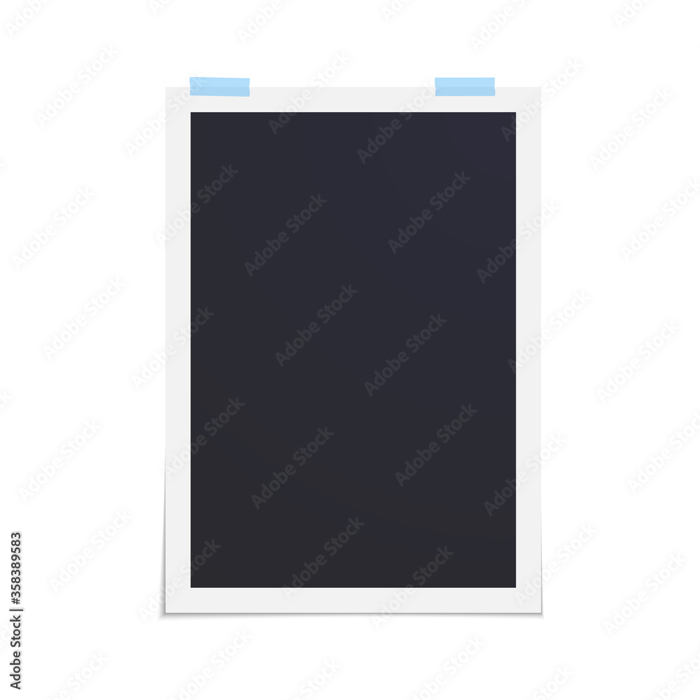 Vector empty photo frame with scotch tape isolated on white background. Vertical shaped card Vector empty photo frame with scotch tape isolated on white background. Vertical shaped card