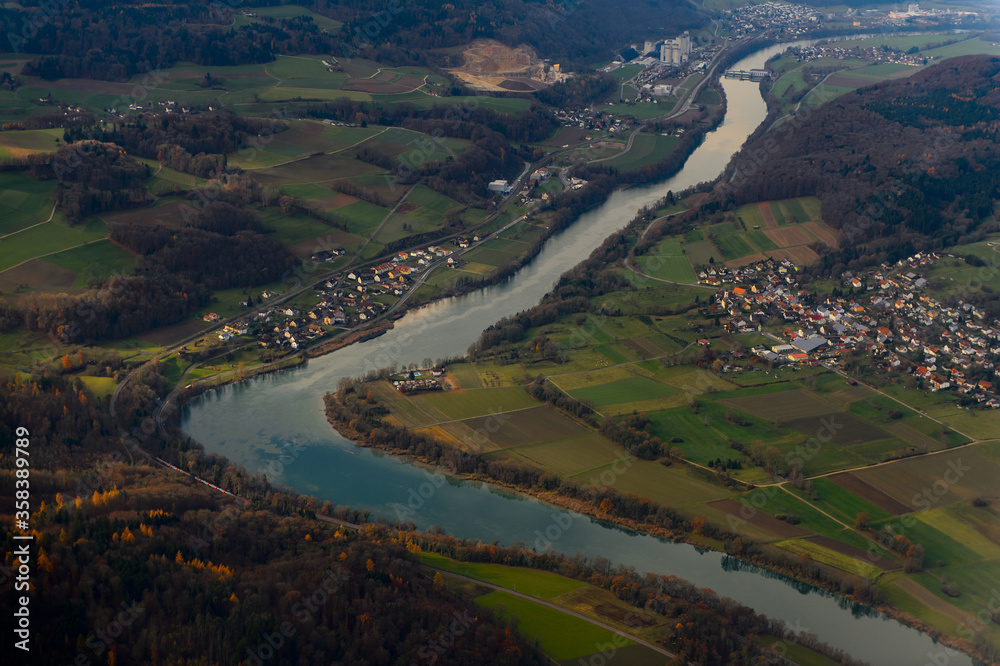 Naklejka premium Nature, River, houses and villages of Switzerland.
