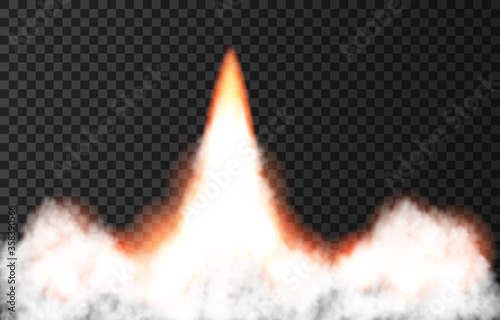 Flame and smoke from space rocket launch.