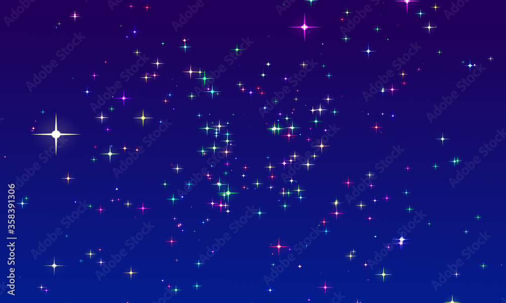 Christmas colorful starry on blue gradient background.