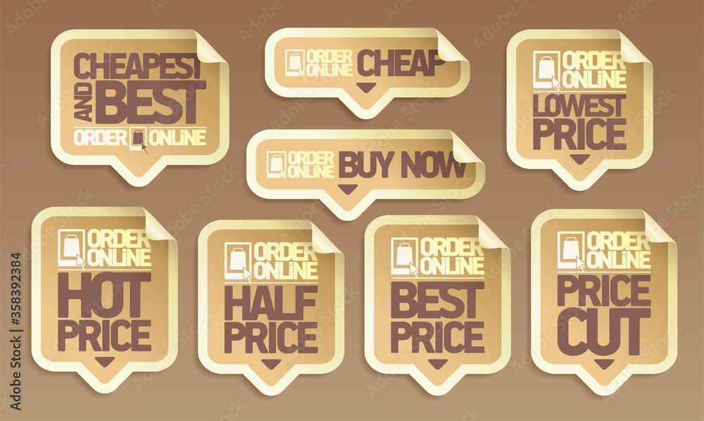 Obraz premium Order online price tags stickers set - cheapest and best, buy now, price cut and best price