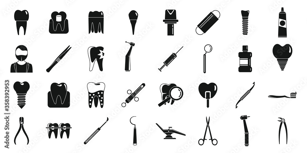 Modern tooth restoration icons set. Simple set of modern tooth restoration vector icons for web design on white background Modern tooth restoration icons set. Simple set of modern tooth restoration vector icons for web design on white background