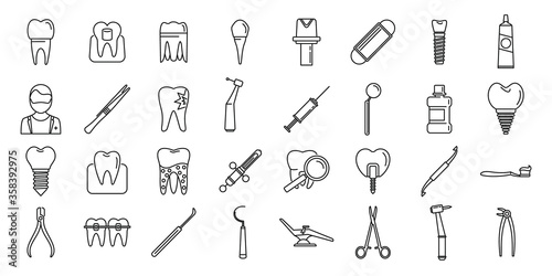 Tooth restoration clinic icons set. Outline set of tooth restoration clinic vector icons for web design isolated on white background