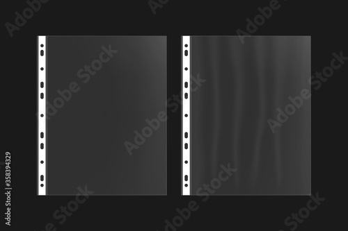 Cellophane file for paper A4. Memorable and smooth transparent file. Realistic paper holder. Vector illustration.