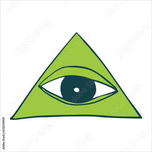 Third eye, Freemason symbol, yoga, enlightenment sign.