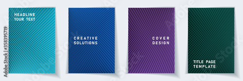 Cover page a4 layout vector design set. Crossed lines dynamic background patterns.