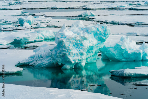 Fototapeta Naklejka Na Ścianę i Meble -  Beautiful landscpe of the Ice pieces on the water in Arctic