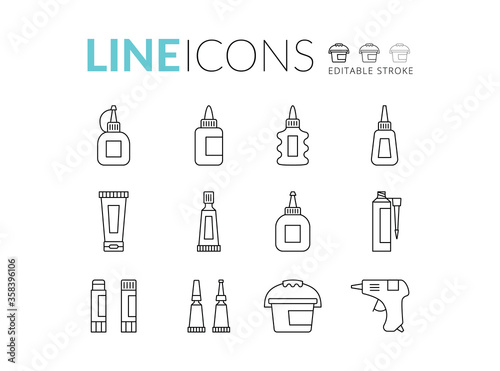 Glue line icon set. Glue silhouette icon isolated on background. Flat vector for web and mobile applications. It can be used as - pictogram, logo, icon, infographic. Vector Illustration.