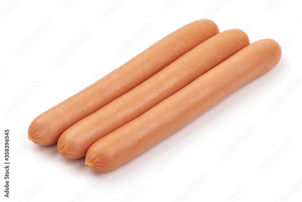 Boiled sausages, isolated on white background Boiled sausages, isolated on white background