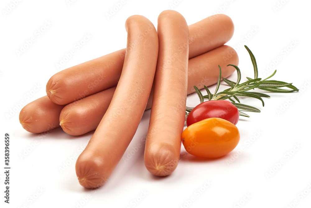 Boiled sausages, isolated on white background Boiled sausages, isolated on white background