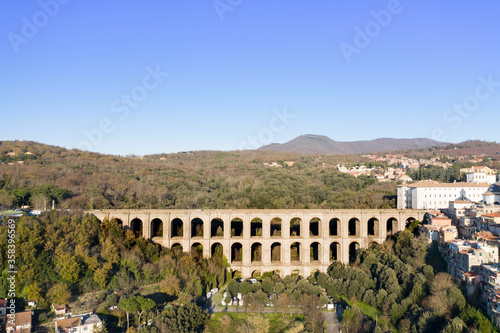 aerial view of the village of Ariccia on the Roman castles with the homonymous bridge