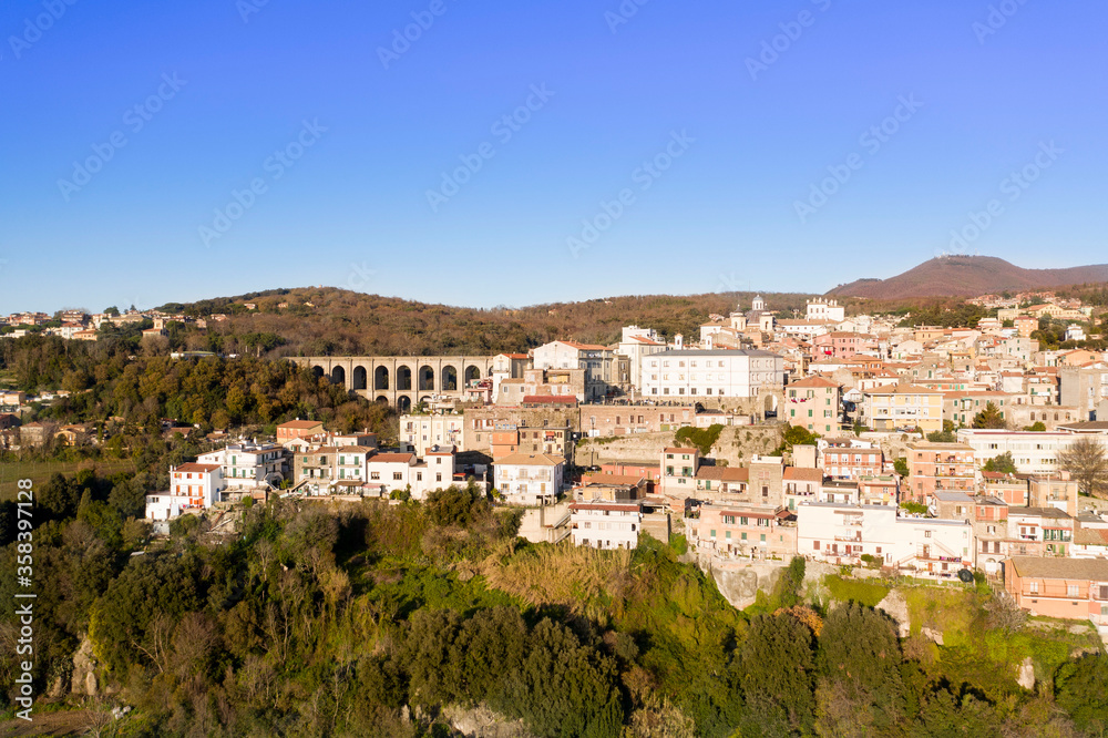 aerial view of the village of Ariccia on the Roman castles with the homonymous bridge