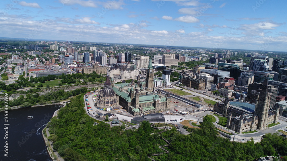 Aerial/Drone Photo of Parliament Hill & Ottawa River 