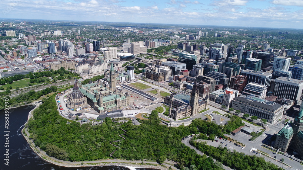 Aerial/Drone Photo of Parliament Hill & Ottawa River 