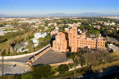 aerial view of the church of santa teresa in anzio on the lazio coast