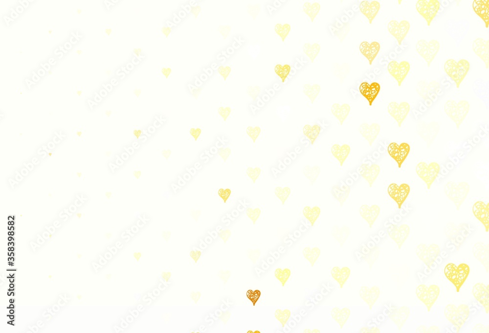 Light Yellow vector background with Shining hearts.