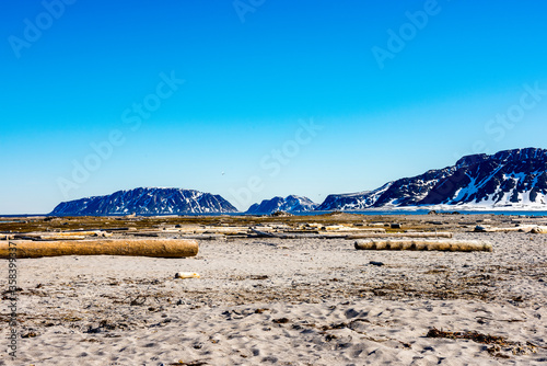 Beautiful landscape of the Amsterdam Island, a small island near the coast of West-Spitsbergen