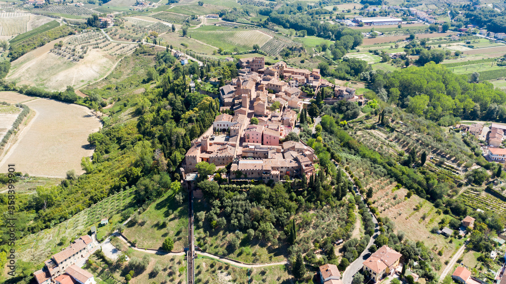 aerial view of the medieval town of Colle di Certaldo birthplace of Giovanni Boccaccio Tuscany