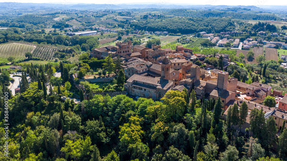 aerial view of the medieval town of Colle di Certaldo birthplace of Giovanni Boccaccio Tuscany