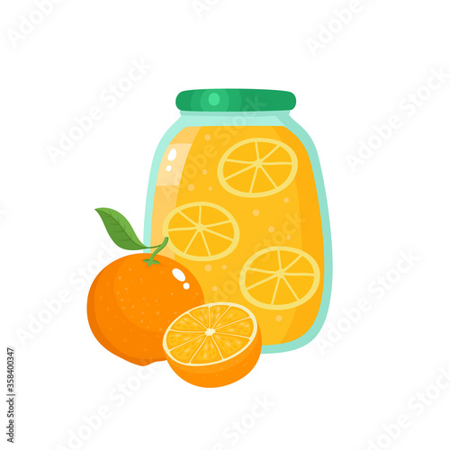 Healthy organic fresh farm oranges jam isolated on white background.