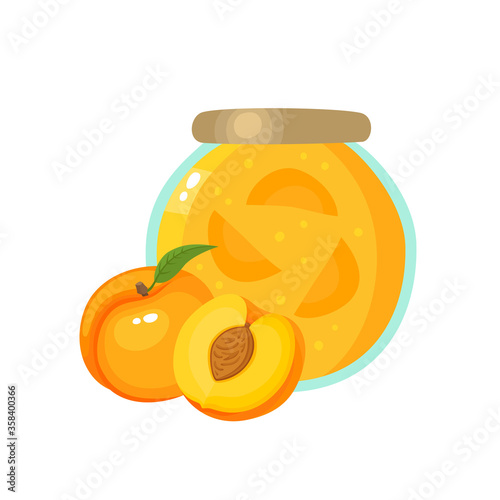 Healthy organic fresh farm peach jam isolated on white background.