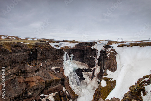 The Granni waterfall covered in snow