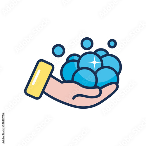 hand with soapy water, line fill style