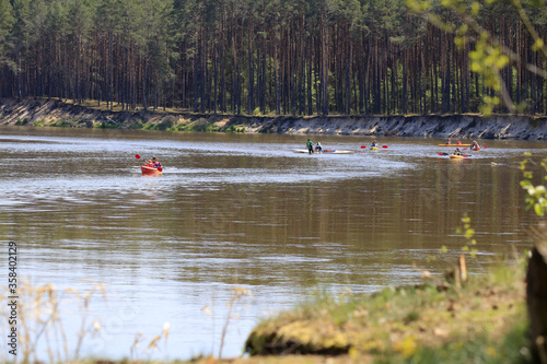 Obraz na płótnie Kayaks on the Bug river, Mazovia, Poland w salonie