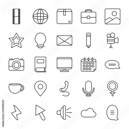 global sphere and web icons set, line style