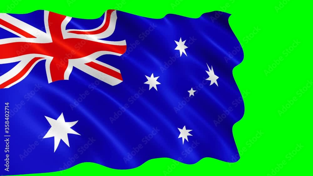 Australian flag waving in the wind. Realistic flag background. Looped animation green background. Australian flag waving in the wind. Realistic flag background. Looped animation green background.