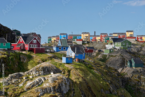 Colorful houses on rocky hill, Sisimiut (Holsteinsborg), West Greenland