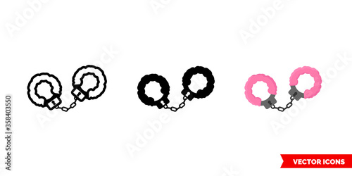 Sex handcuffs, bondage icon of 3 types. Isolated vector sign symbol.