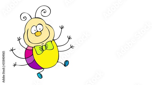 comic ladybug drawing with the insect standing in two feet doing a funny expression with its fatty body with a smiley sweet face and a bow tie