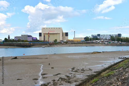 Looking over the sea at BAE systems in Barrow in furness