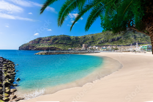 Fototapeta Naklejka Na Ścianę i Meble -  Beautiful Machico bay resort, one of the famous beach of Madeira island in summer holiday