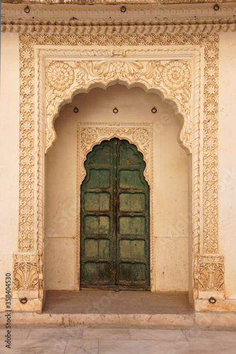 Ornate doorway in Mehrangarh (Meherangarh) Fort, Jodhpur, Rajasthan, India