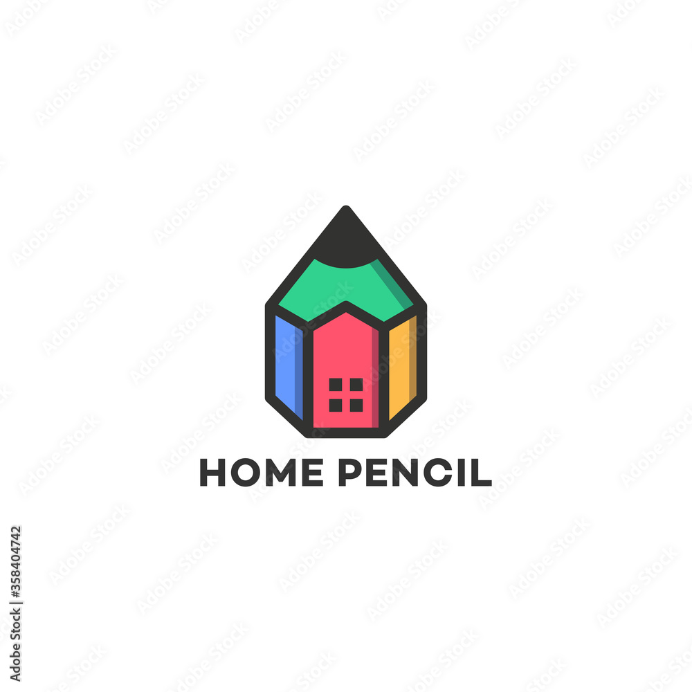 Pencil house vector logo line style