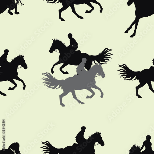 silhouettes of sports horses and riders isolated on a white seamless background