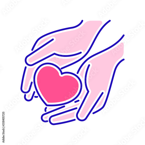 Charity, humanitarian aid color line icon. Non profit community. Outline pictogram for web page, mobile app, promo.