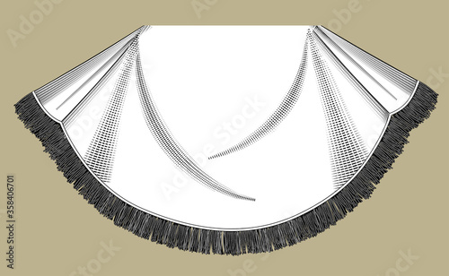 Engraved vintage drawing of a white textile fabric with fringe