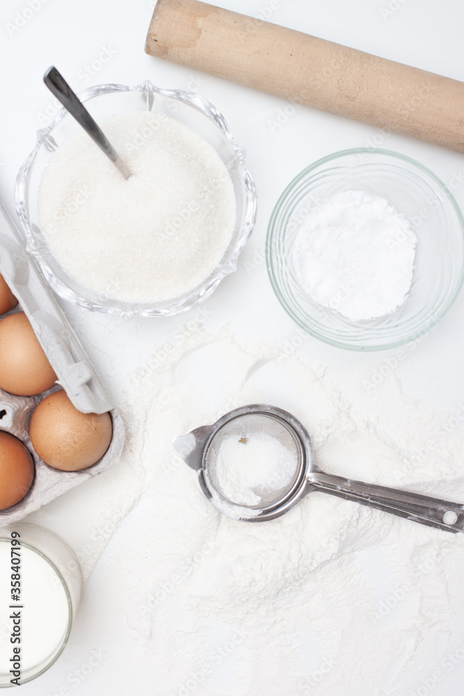 Frame of baking and cooking bread pastry or cake ingredients Frame of baking and cooking bread pastry or cake ingredients