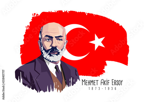Mehmet Akif Ersoy (1873-1936) Turkish poet, author, academic and member of parliament. Vector illustration. 