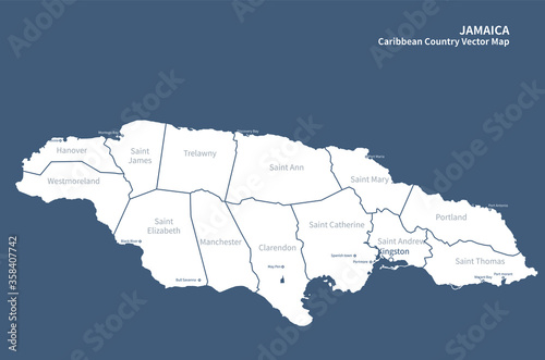 jamaica map. vector of jamaica in caribbean country map.