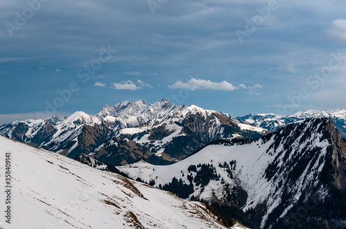 snow covered mountains in winter