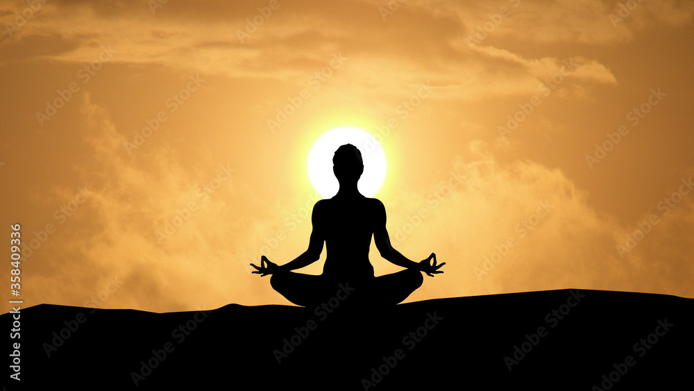 Silhouette of a person practicing yoga at sunset